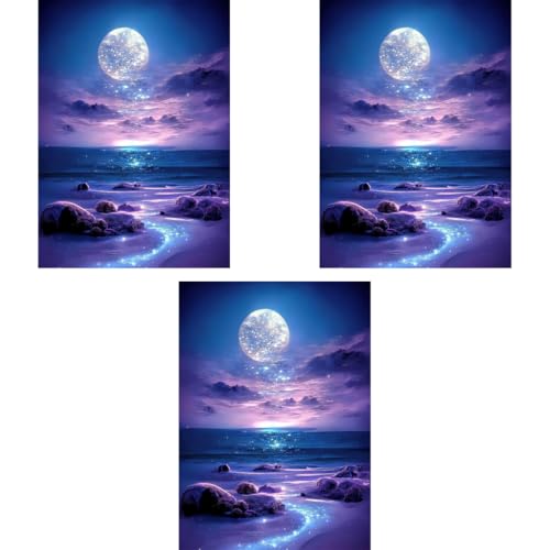HASTHIP® DIY 5D Diamond Painting Art Kit Dreamy Beach Purple Moonlit Night Beginner for Home Decor No Frame Wall 12 x 16 Inch 3 PCS HASTHIP® DIY 5D Diamond Painting Art Kit Dreamy Beach Purple Moonlit Night Beginner for Home Decor No Frame Wall 12 x 16 Inch 3 PCS